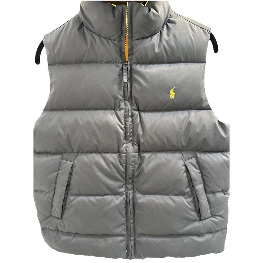 Ralph Lauren Polo Boys Reversible Black Yellow Down Puffer Vest S 8/10 Excellent